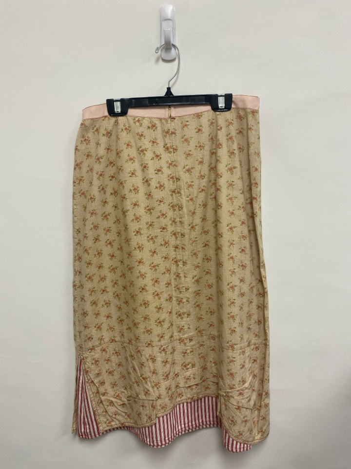 Size M Dusty Pink Green Floral Cotton Ladies Skirt