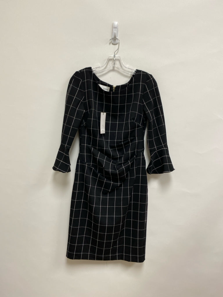 NWT Size 6 Black White Windowpane Bell Sleeves Ladies Dress