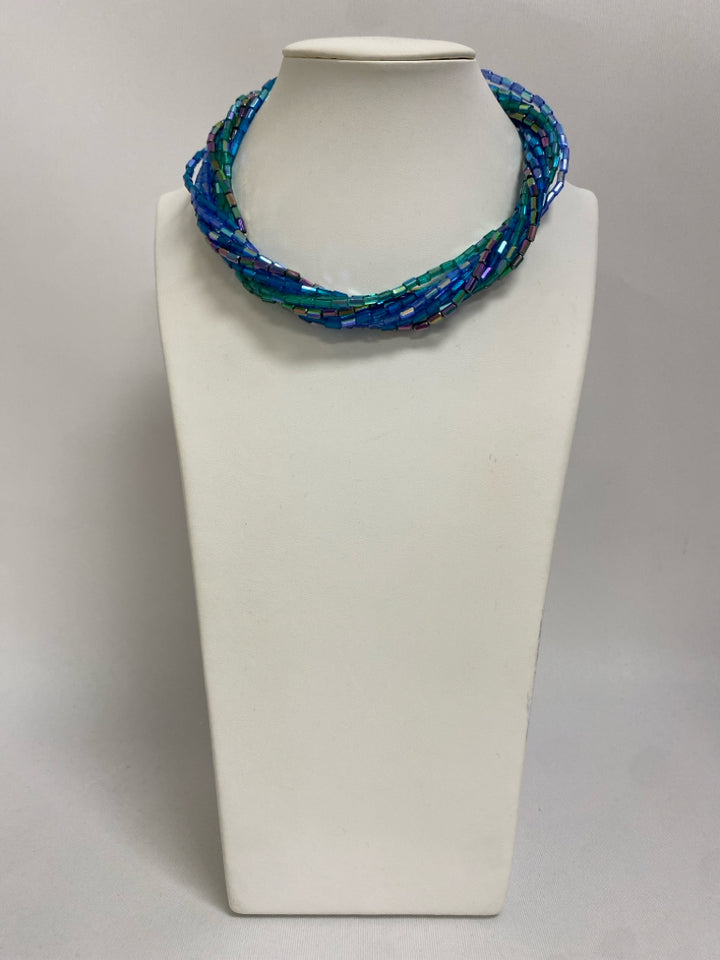 Vendome Aqua Iridescent Beaded Necklace