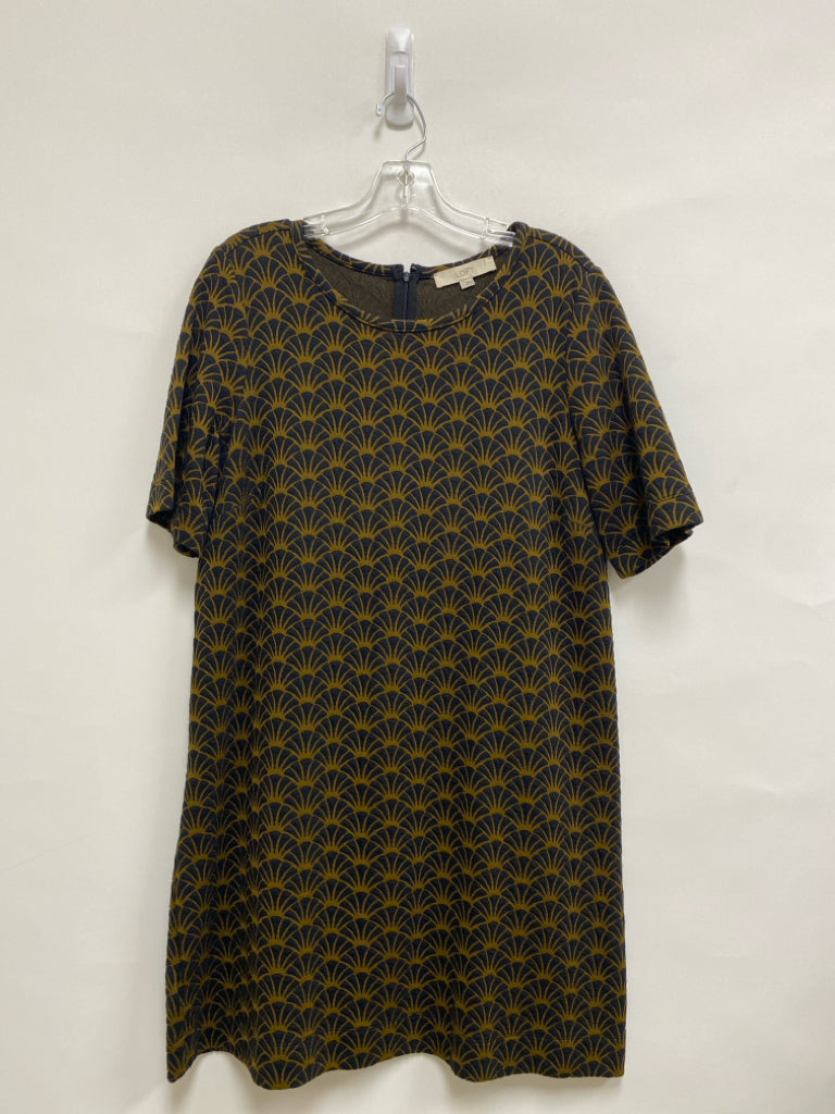 LOFT Size L Black Chartreuse Texture Short Sleeve Ladies Dress