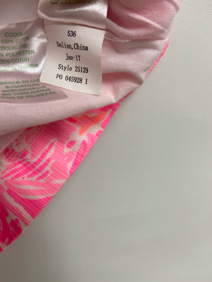 LILLY PULITZER SIZE 10 Neon Pink/Wht Coral Flamingo Sleeveless Girl&