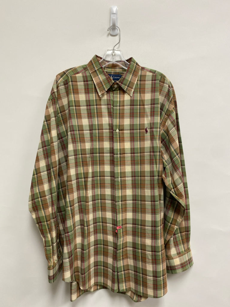 Ralph Lauren Size XL Beige Olive/Brown Plaid Button Down Men&