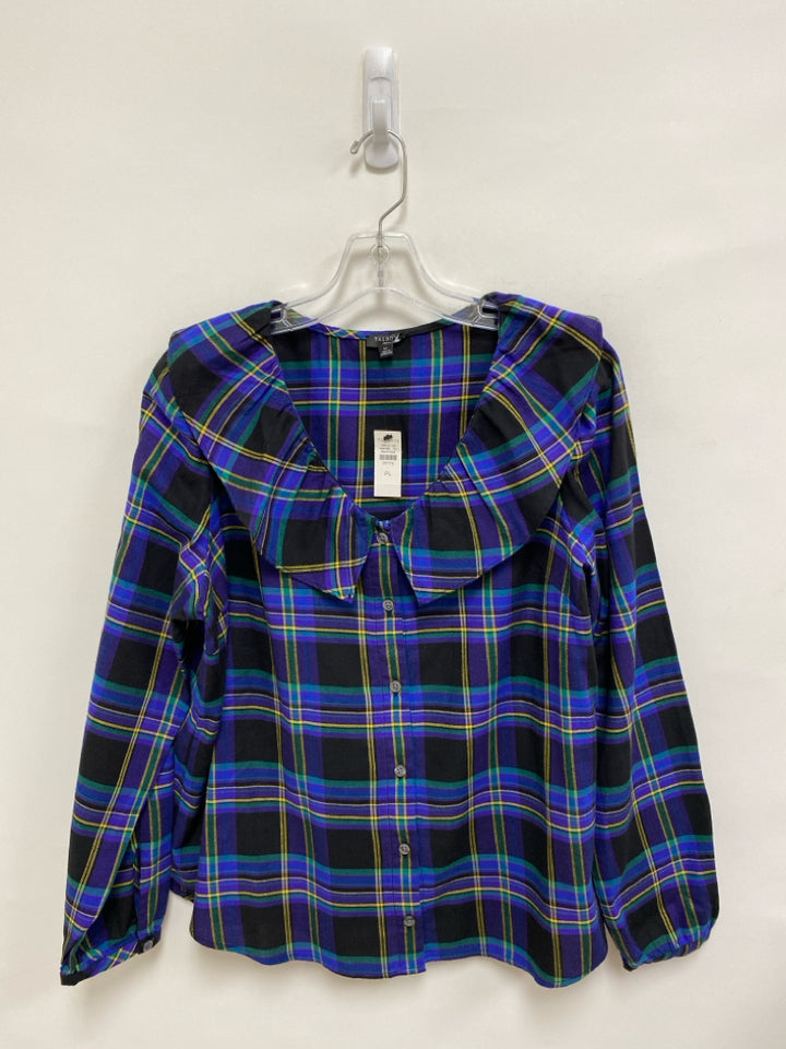 NWT Talbots Size LP Purple/Black Plaid Petite Top