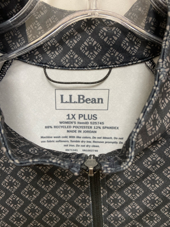 L L Bean  SIZE  1X Black Taupe Squares Quarter Zip Plus Size Top