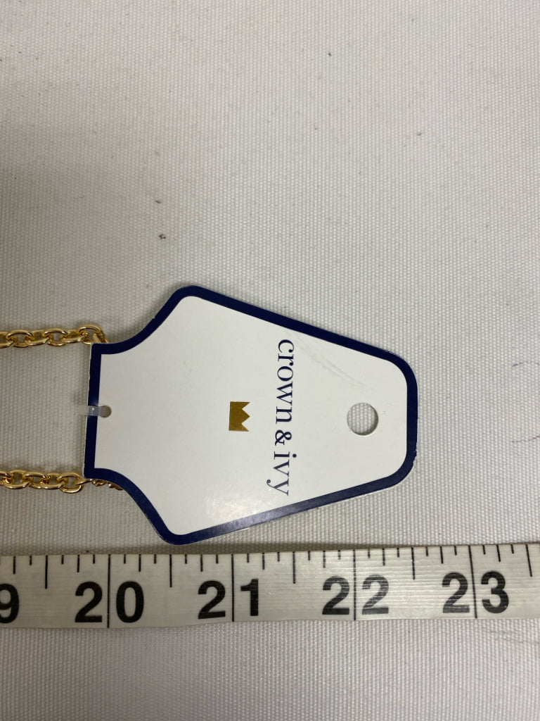 NWT Crown &amp; Ivy Teal Blue Gold Color Shapes Necklace