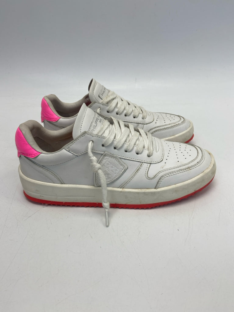 Phillipe Model  Size 37 White Neon Pink Trimmed Sneakers