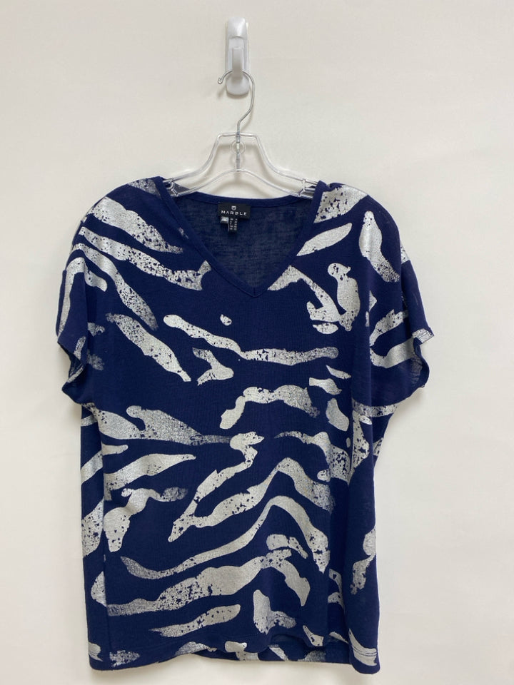 MARBLE Size XS Navy Silver Shapes V Neck Ladies Top
