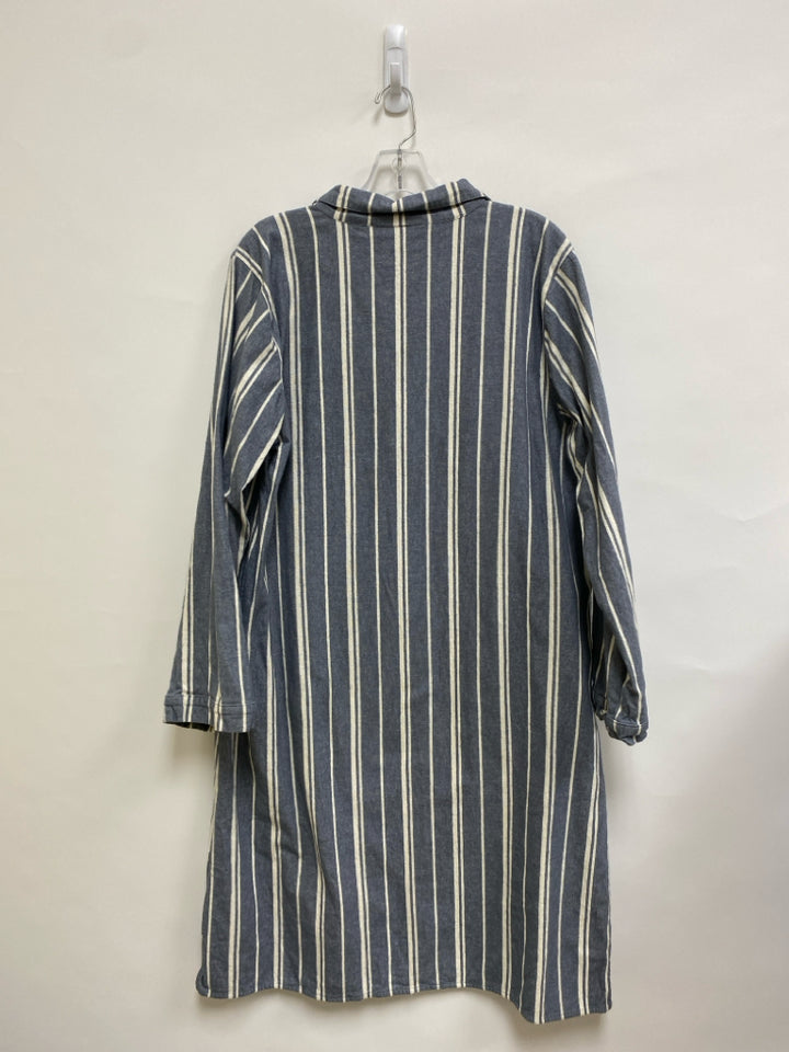 Garnet Hill Size L Dusty Blue White Striped Flannel Ladies Dress
