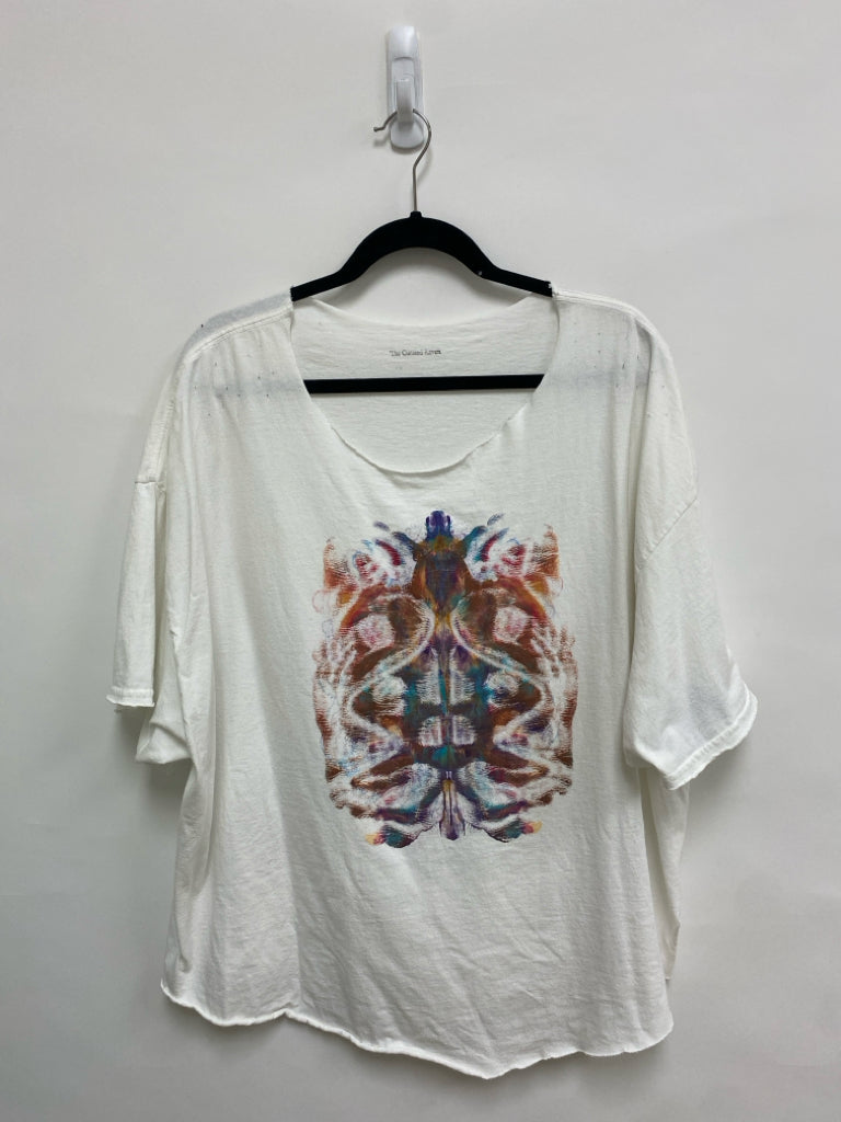 Size OSFM White Orange/Blue Shapes Ladies Top