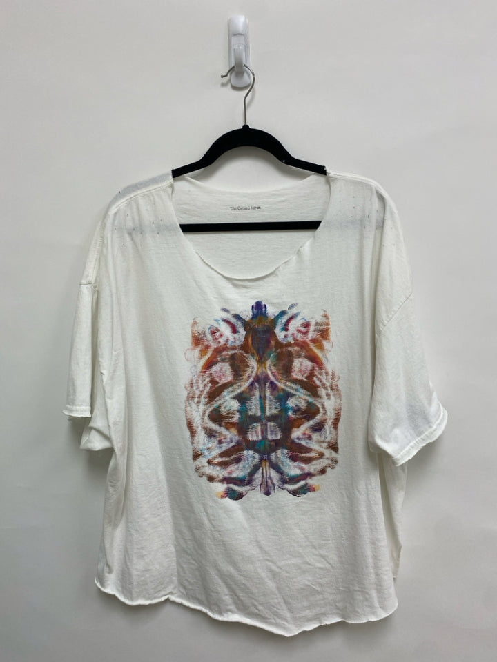 Size OSFM White Orange/Blue Shapes Ladies Top