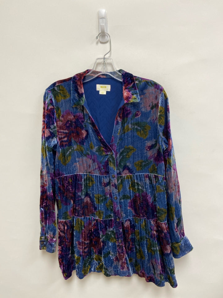 Maeve Size XS Blue Multi Color Floral Tunic Velvet Ladies Top