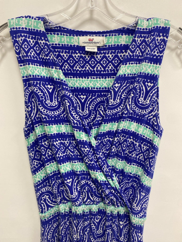 Vineyard Vines Size XS Royal Blue/White Aqua Print Maxi Ladies Dress