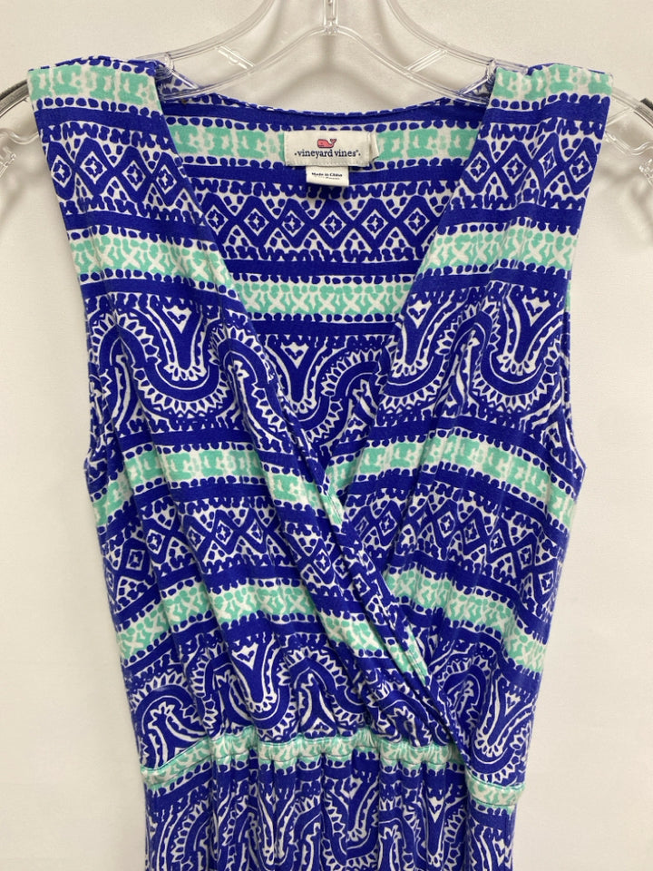 Vineyard Vines Size XS Royal Blue/White Aqua Print Maxi Ladies Dress
