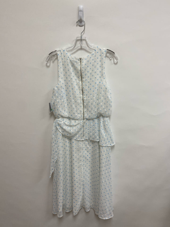 NWT Gabby Skye Size 8 White Blue Polka Dot Sleeveless Swiss Dot Ladies Dress