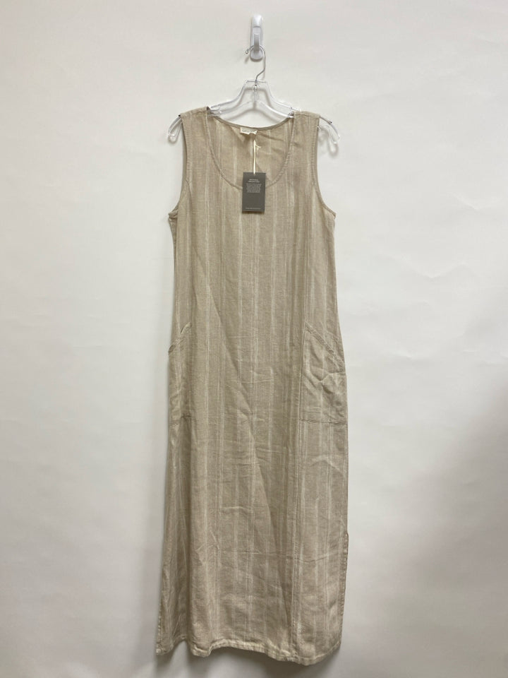 NWT Garnet Hill Size M Beige Cream Stripes Maxi Linen Ladies Dress