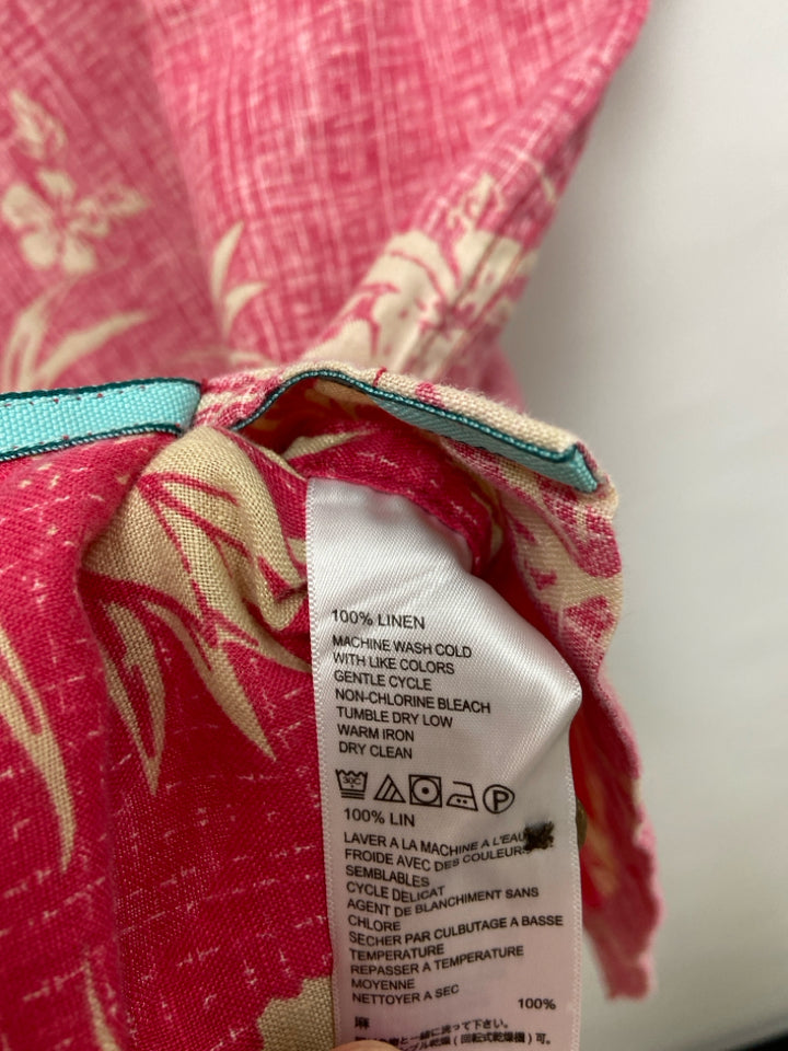 Tommy Bahama Size S Pink Beige Tropical Button Up Linen Men&