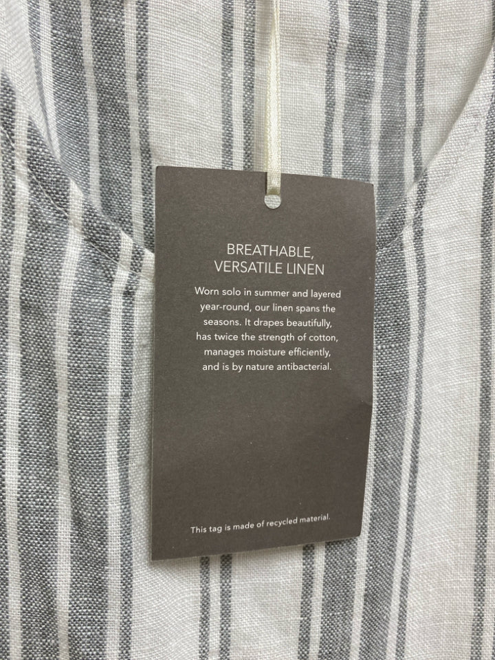 NWT Garnet Hill Size M White/Gray Stripes Sleeveless Linen Ladies Dress