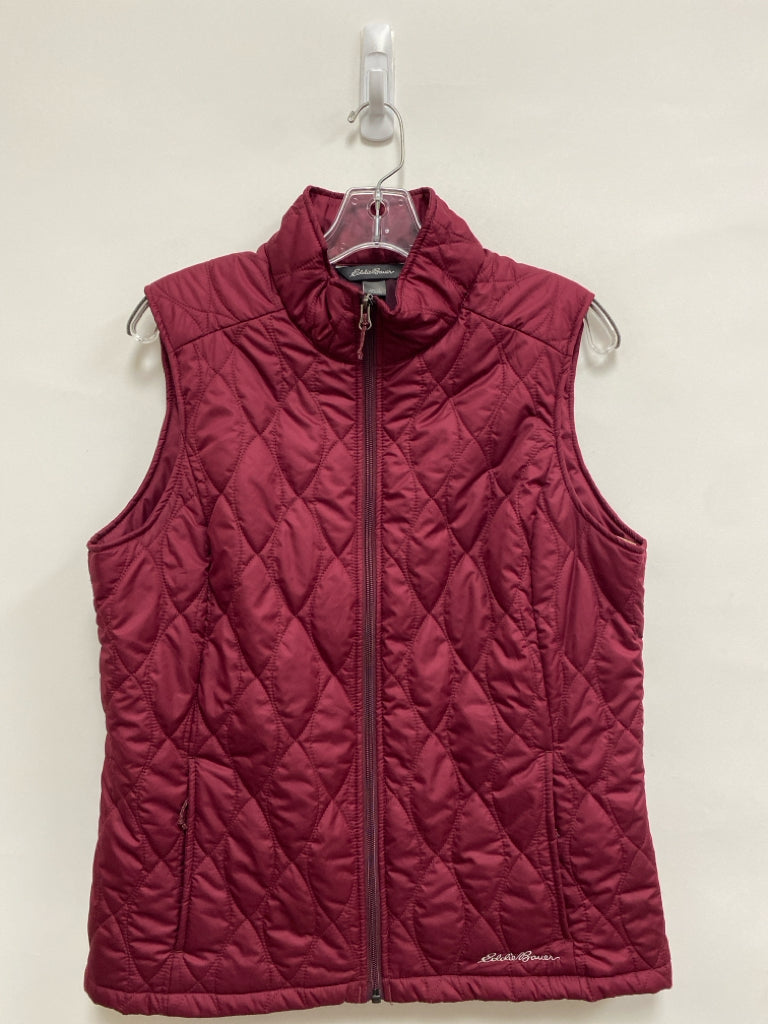 Eddie Bauer Size L Burgundy Zip Down Quilted Ladies Vest