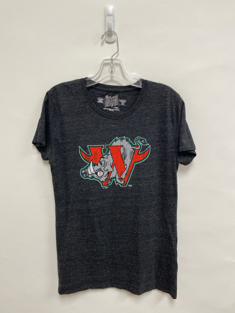 RETROBRAND Size L Charcoal Gray/Red Ladies Top