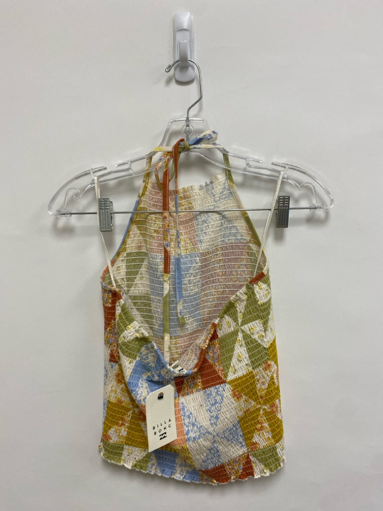 NWT Billabong Size L Cream/Coral Sage/Blue Smocking Halter Ladies Top