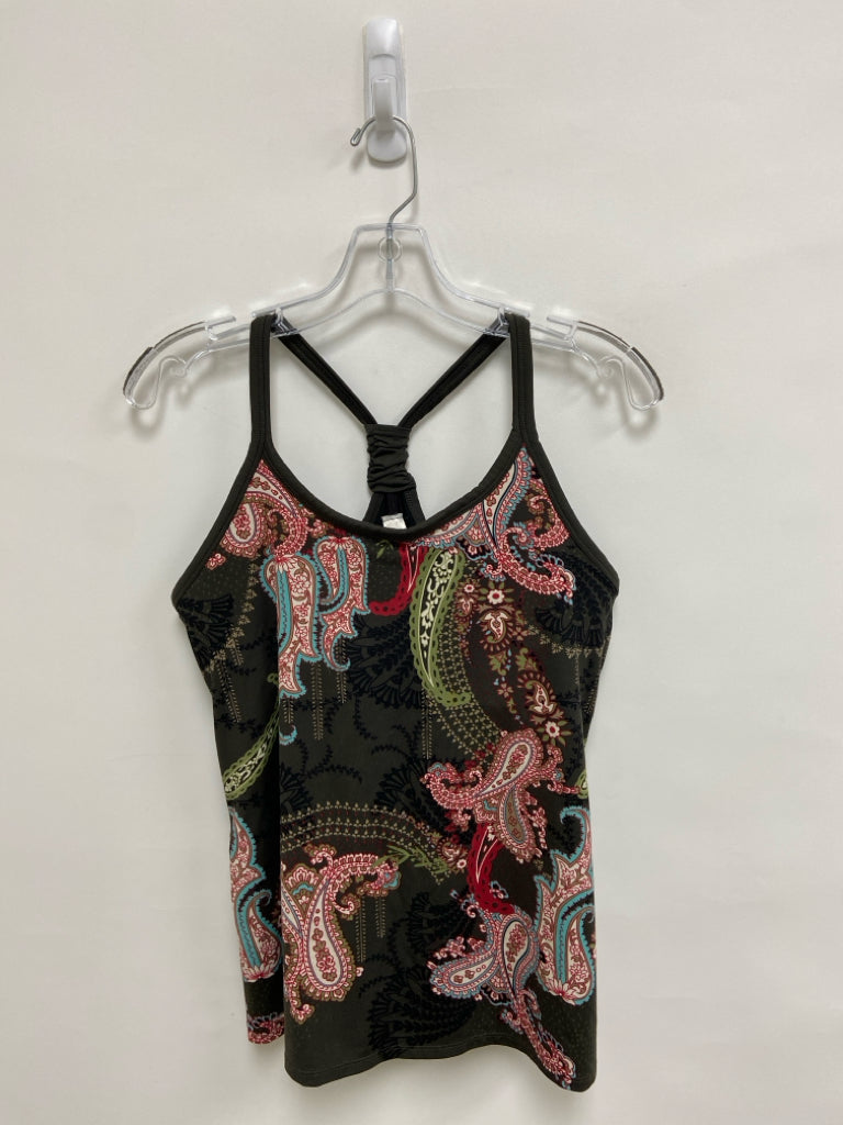 Athleta Size M Espresso Cream/Red Paisley Tank Athletic Top