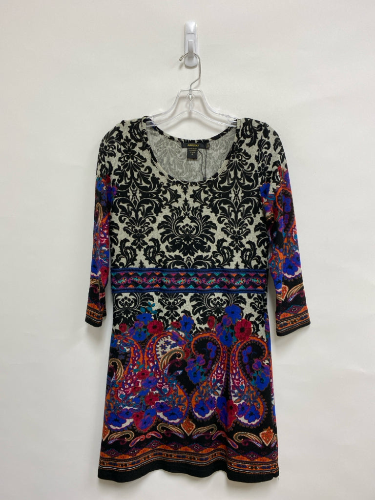 Size M Gray Black/Blue Flowers Ladies Dress