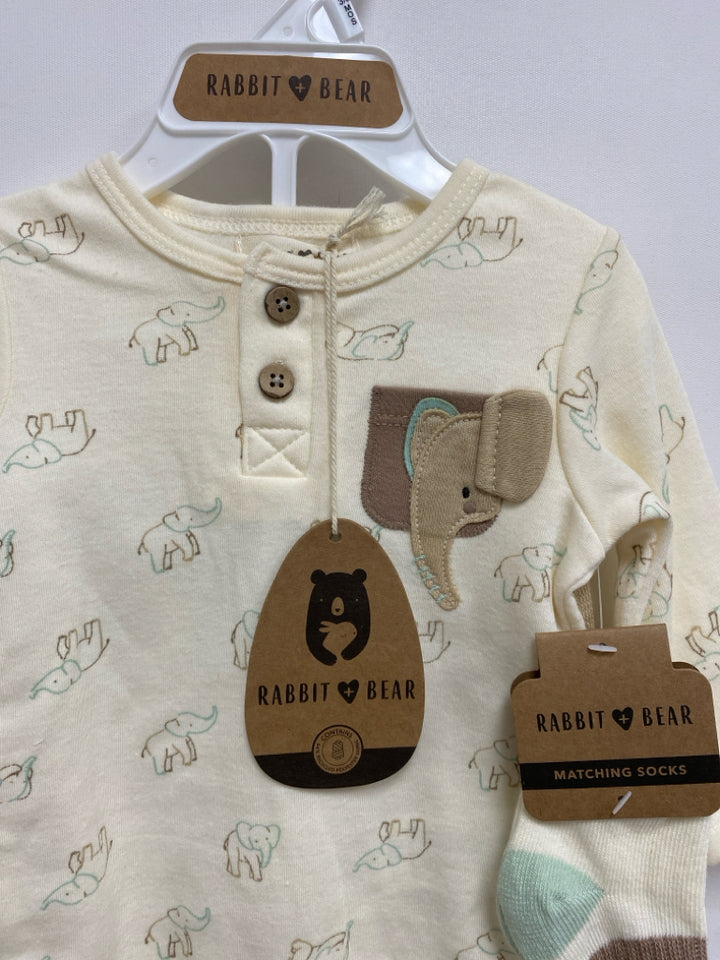 NWT Rabbit+Bear SIZE 3-6M Cream Brown Elephant(s) Boy&
