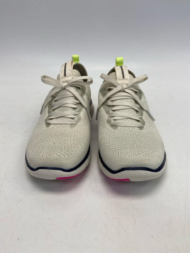 Skechers  Size 7 Cream Hot Pink Lace-up Fabric Sneakers
