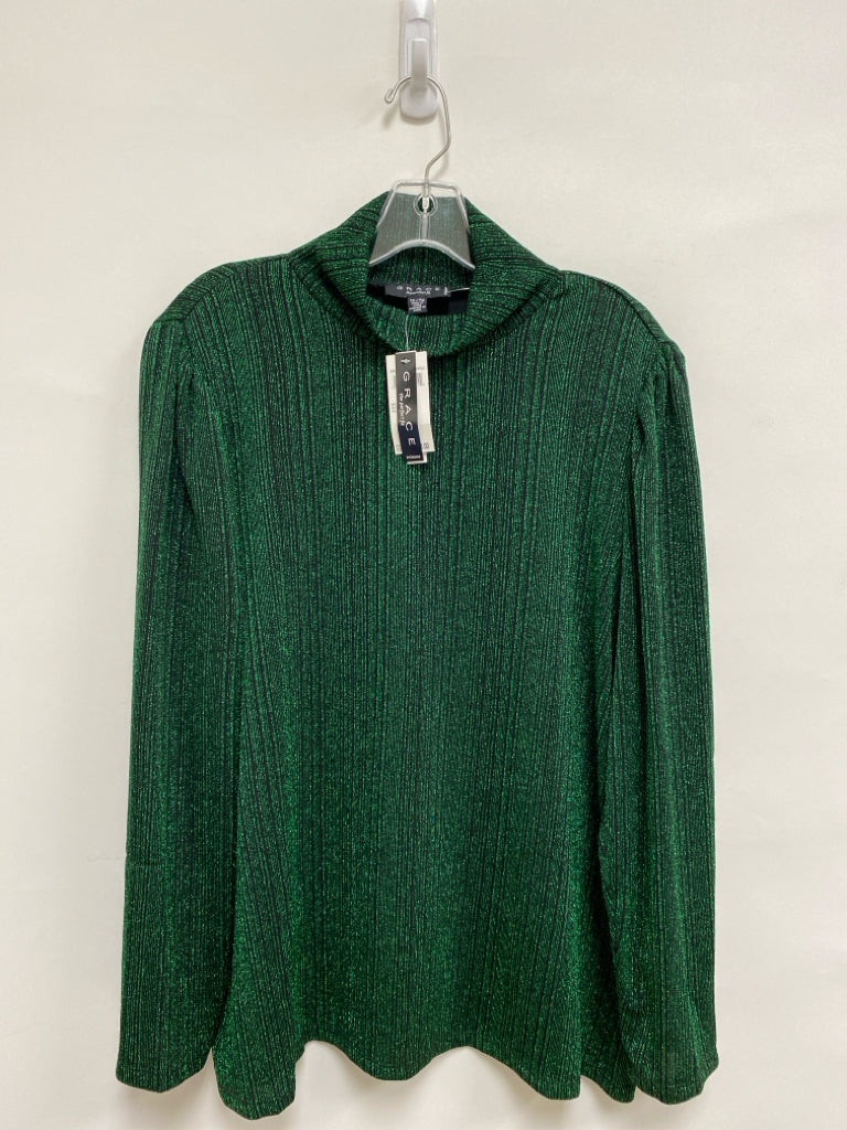 NWT Grace Elements Size 1X Black Green Stripes Mock Neck Plus Size Top