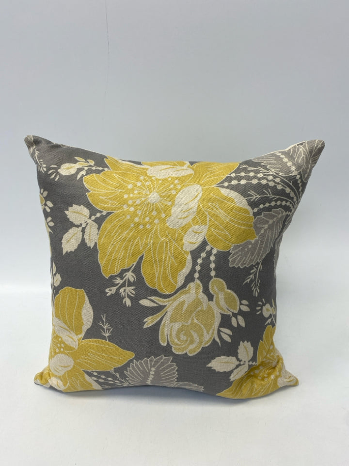 Gray Yellow Flowers Pillow