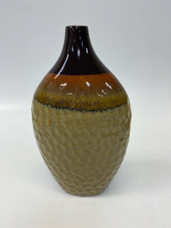 Brown Orange Dimpled Ceramic Vase