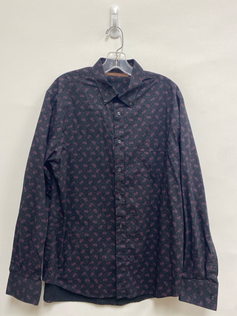 Perry Ellis Size XL Black Purple Paisley Button Up Men&