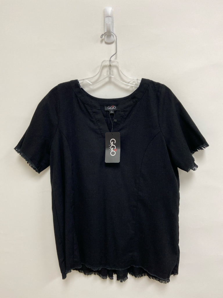 NWT GiGiO Size S Black Short Sleeve Linen Blend Ladies Top