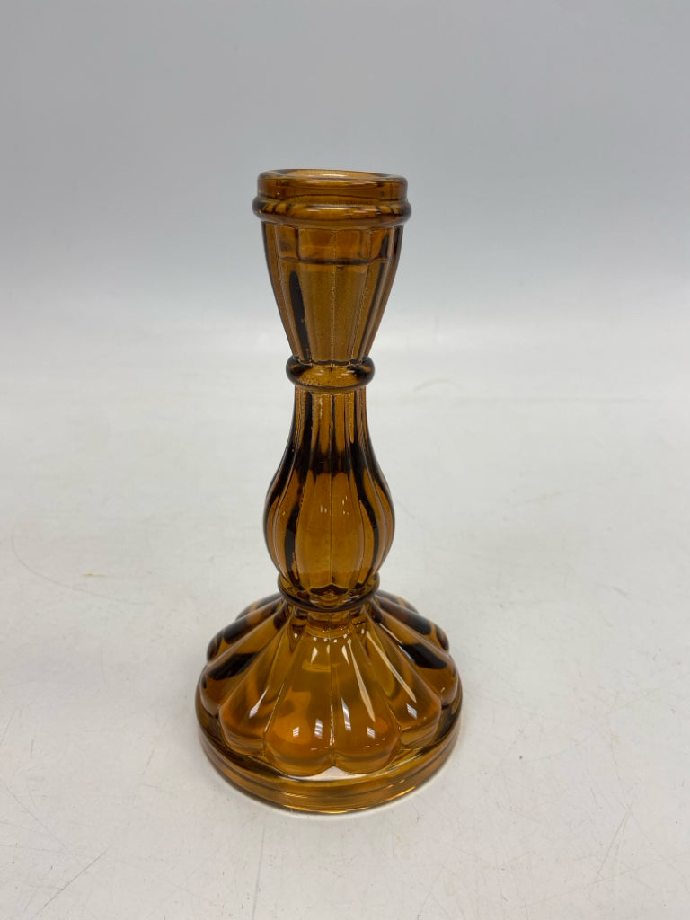 Amber Ribbed Glass Candleholder(s)