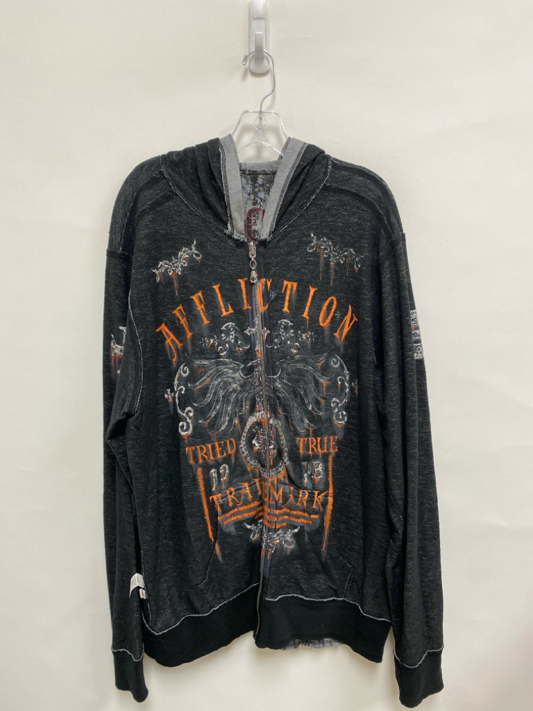 Affliction Size XL Black Orange Logo Zip Down Men&