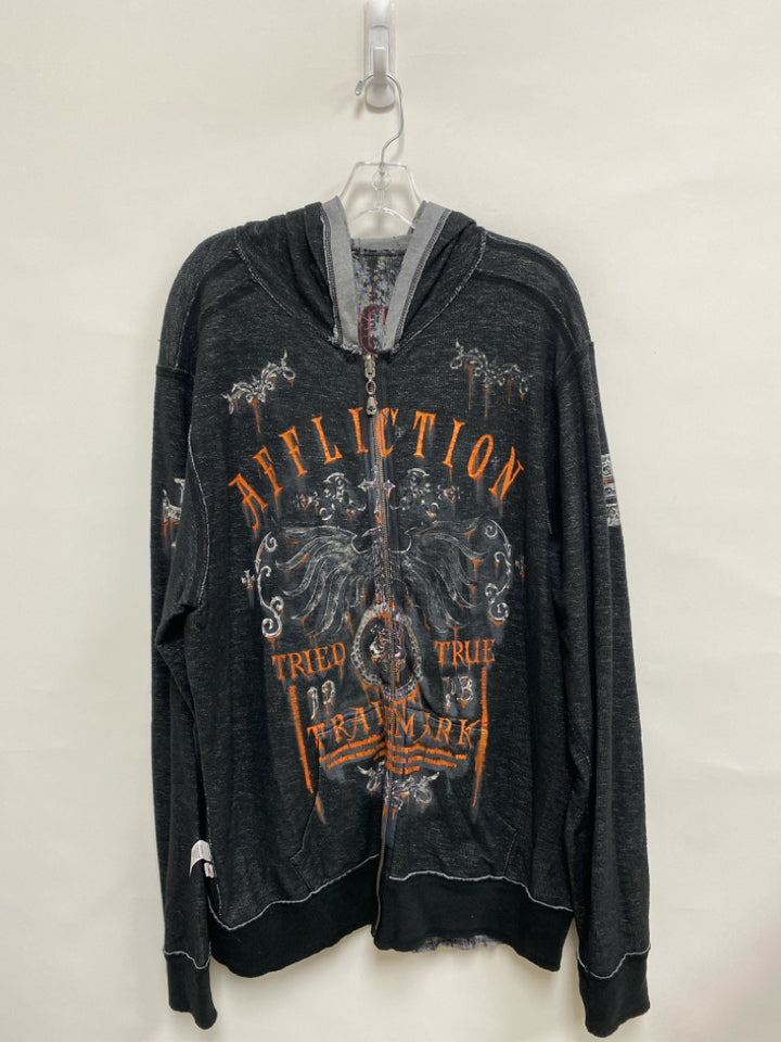 Affliction Size XL Black Orange Logo Zip Down Men&