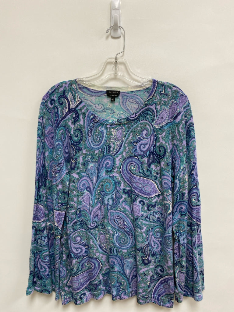 Talbots Size L Blue Purple Paisley Merino Ladies Sweater