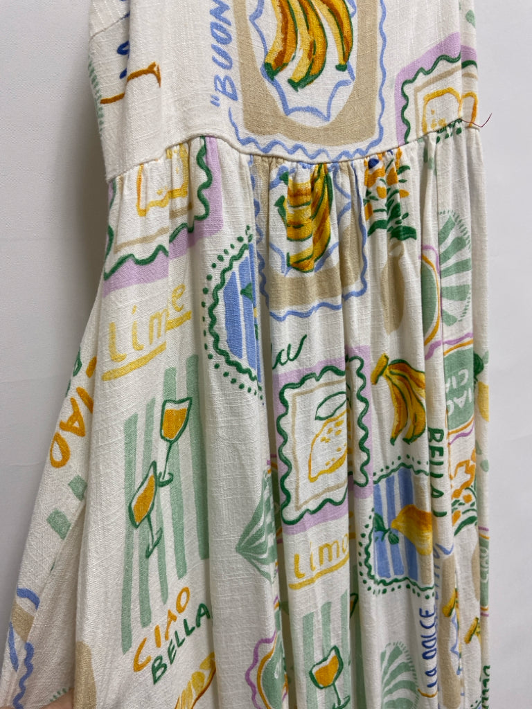 Size S White Yellow/Blue Fruit Sleeveless Ladies Dress