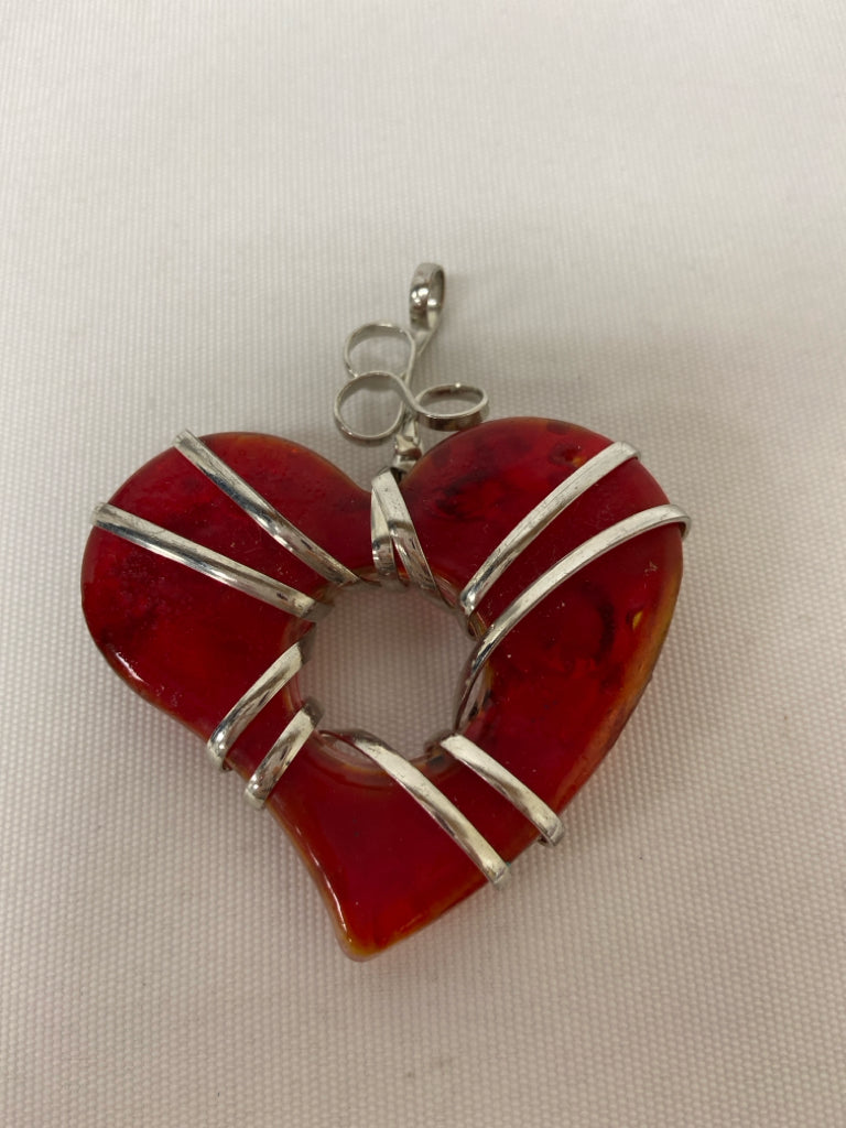 Red Silver Hearts Pendant