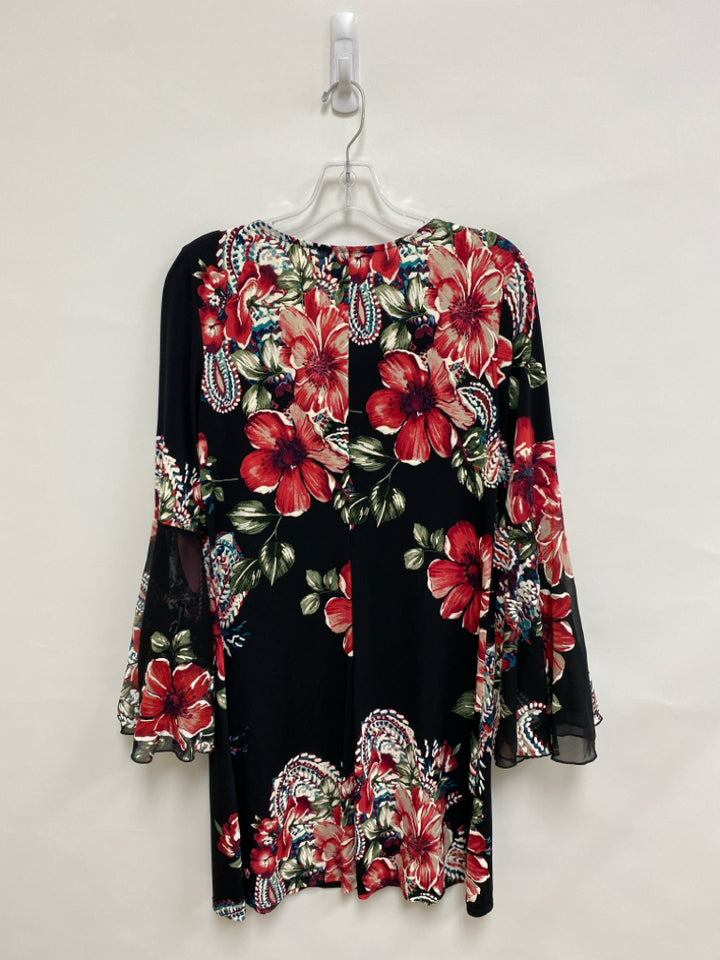 MSK Size M Black White/Red Floral Ladies Dress