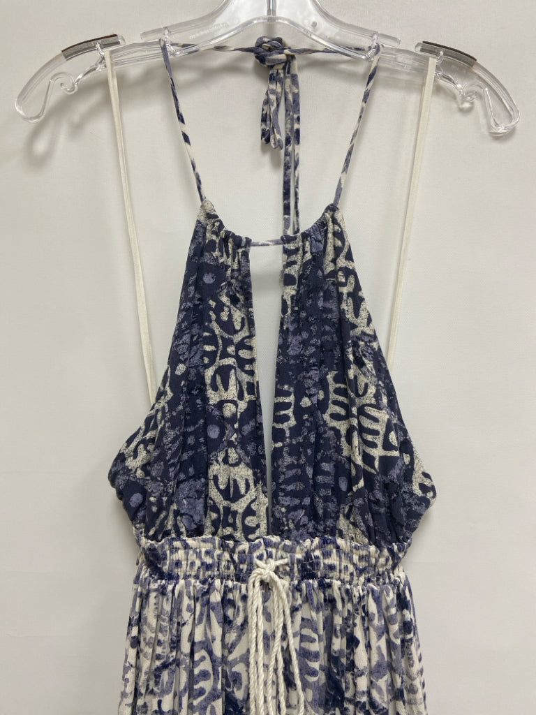 Free People Size M Navy/Blue White Abstract Halter Ladies Dress