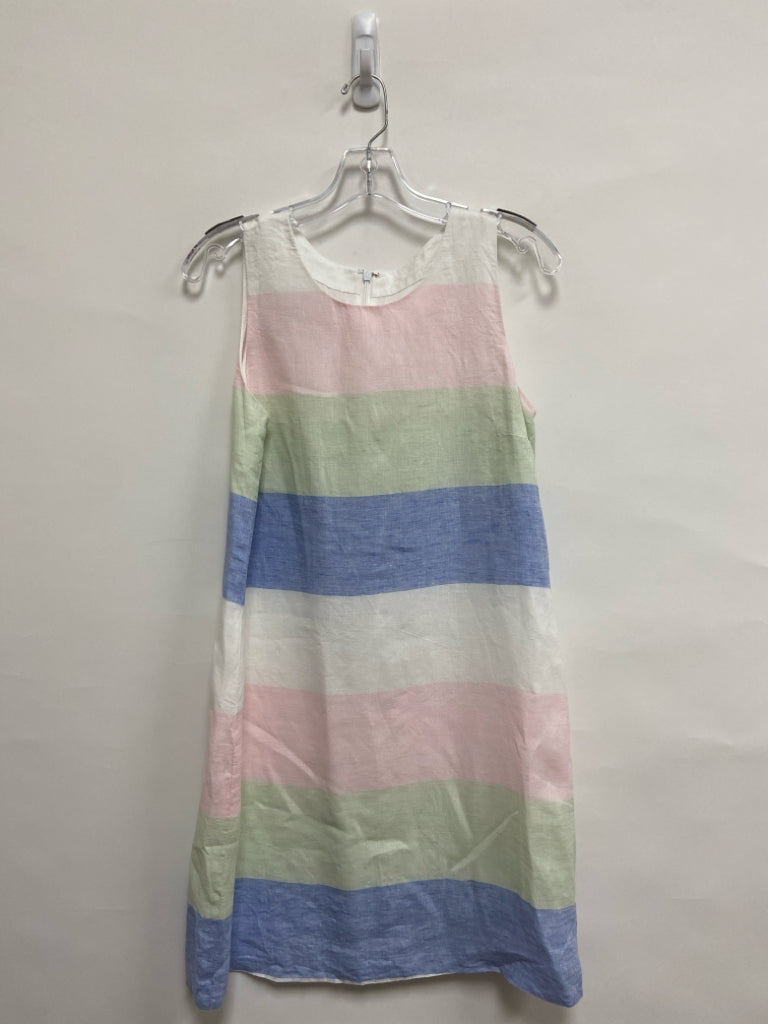 Size M White/Pink Seafoam/Blue Striped Sleeveless Linen Ladies Dress