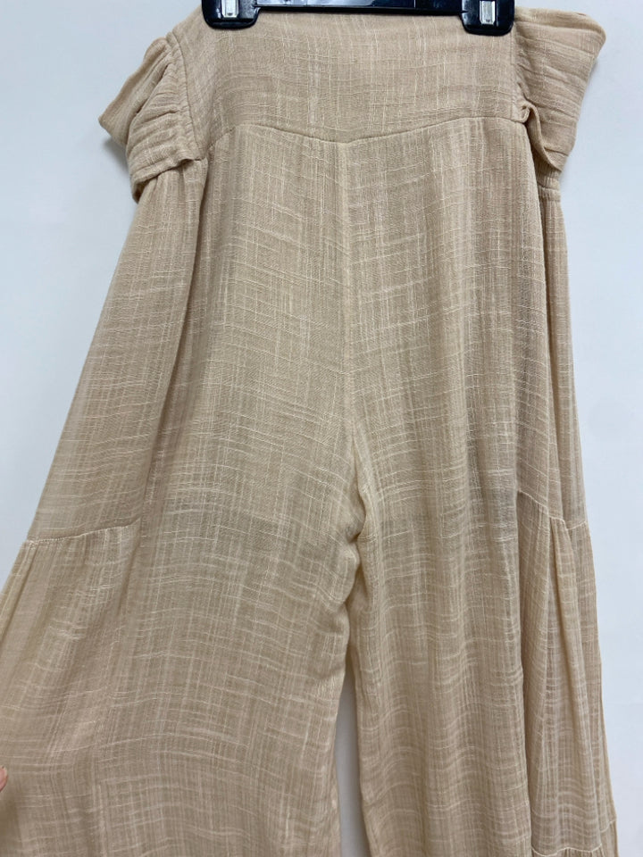 Free People Size L Beige Texture Wide Leg Ladies Pants