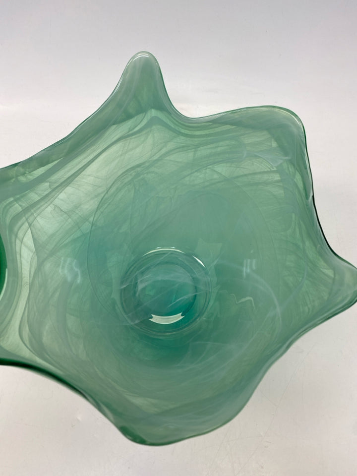 Pier 1 Green White Swirl Glass Decorative Bowl