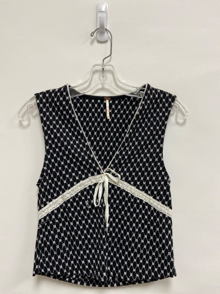 Free People Size S Black White Embroidered Sleeveless Ladies Top