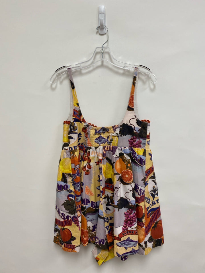 Maeve Size M Cream/Purple Yellow/Multi Tank Ladies Romper