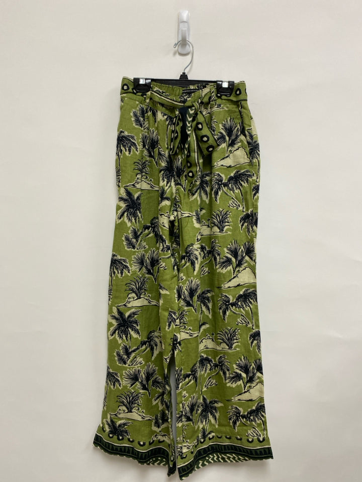 NWT Tahari Size S Sage Navy Palm Trees Wide Leg Linen Ladies Pants