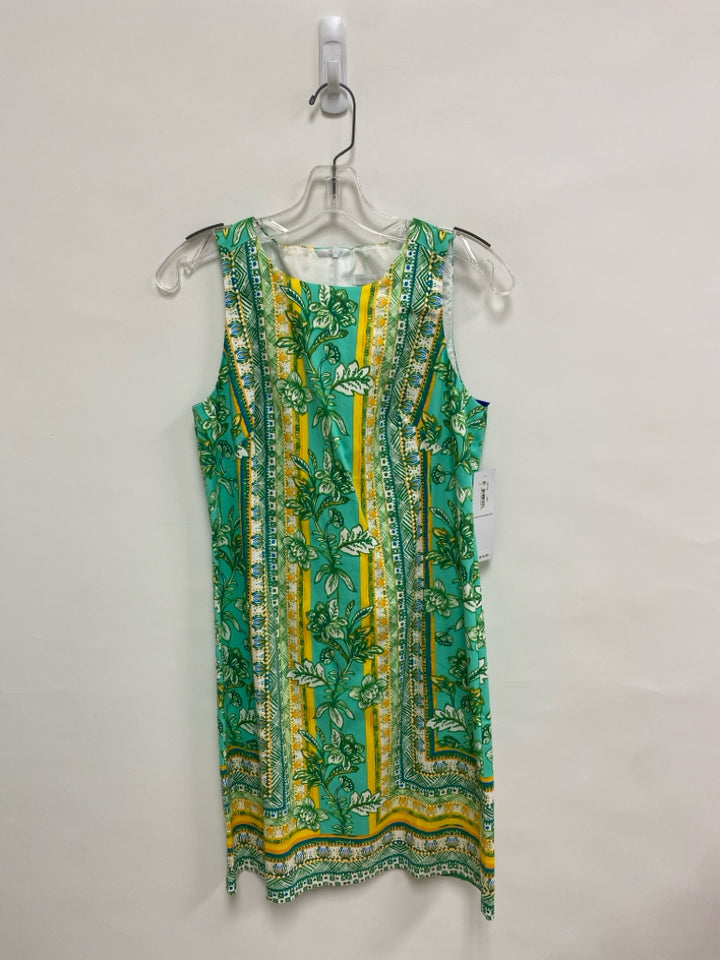 NWT London Times Size 6 Green Yellow/White Leaves Sleeveless Ladies Dress