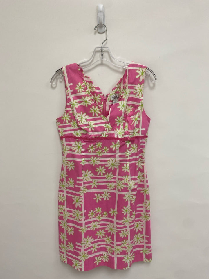 LILLY PULITZER Size 6 Pink Green/White Flowers Sleeveless Ladies Dress