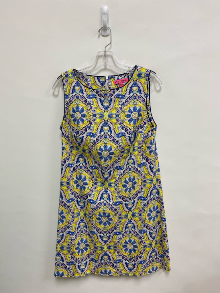 Betsey Johnson Size 8 Yellow White/Blue Flowers Sleeveless Ladies Dress